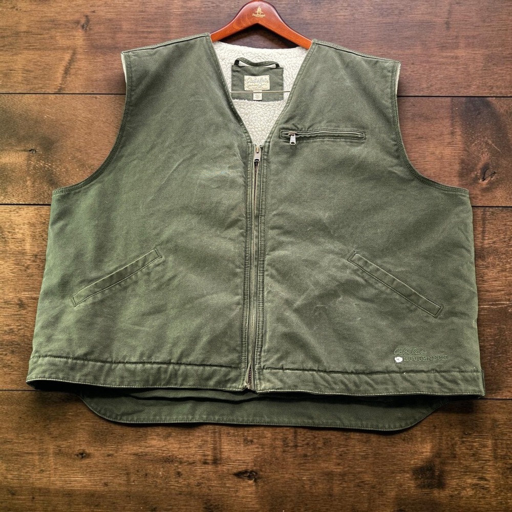 Cabelas Roughneck Sherpa Lined Canvas Vest Mens 3XL Olive Green Cotton Workwear